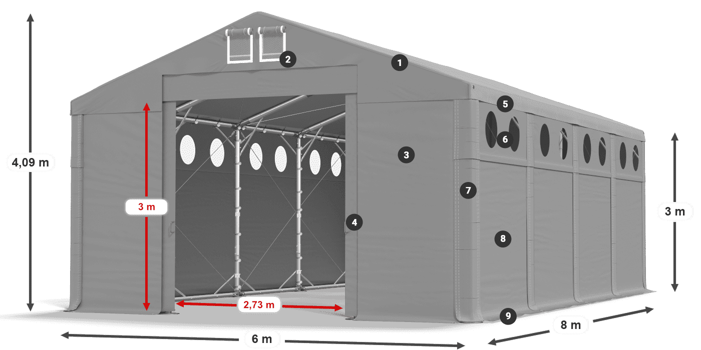 Dach: MS 580 PVC Wände: SD O 500 PVC 3m Legende