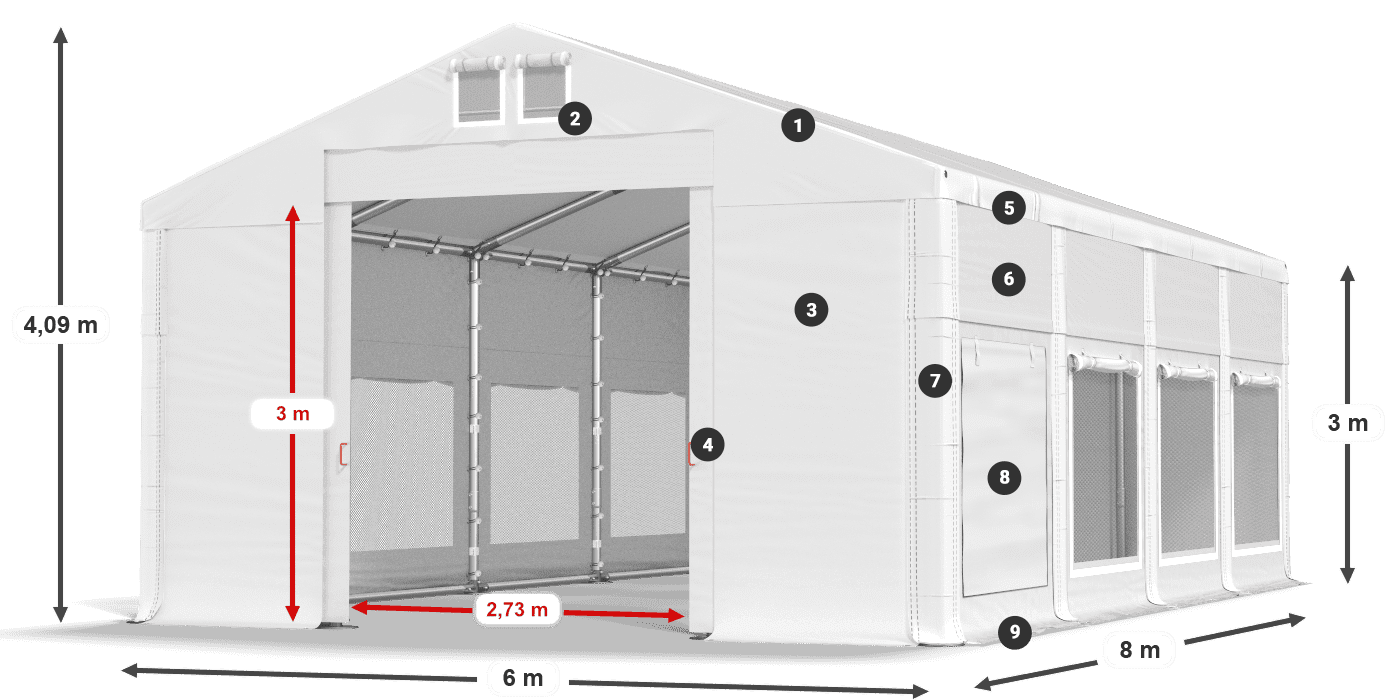 Dach: MS 580 PVC Wände: SD M 500 PVC 3m Legende