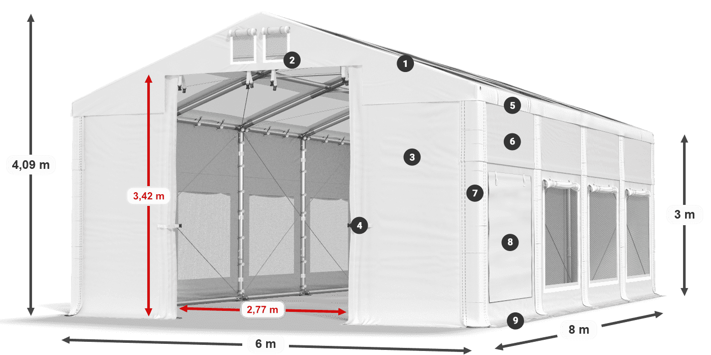 Dach: MS T 580 PVC Wände: SD M 500 PVC 3m Legende