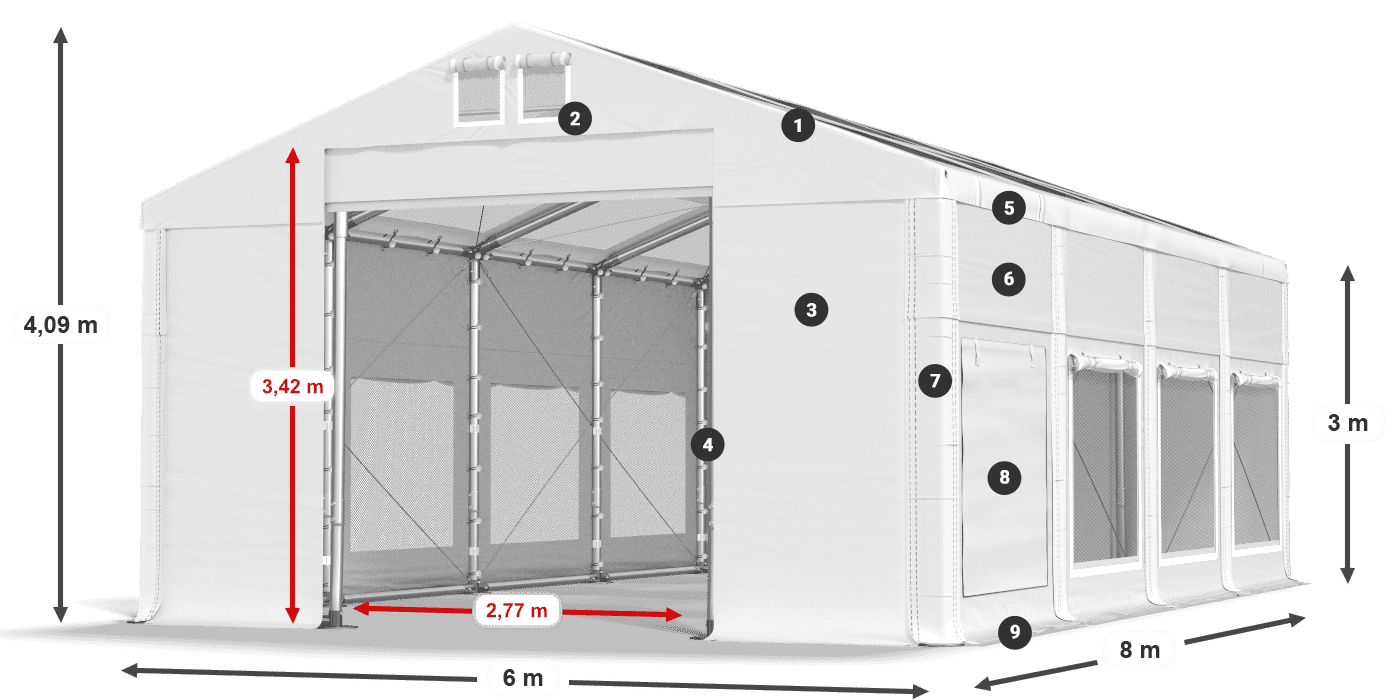 Dach: MS T 580 PVC Wände: SD M 500 PVC 3m Legende