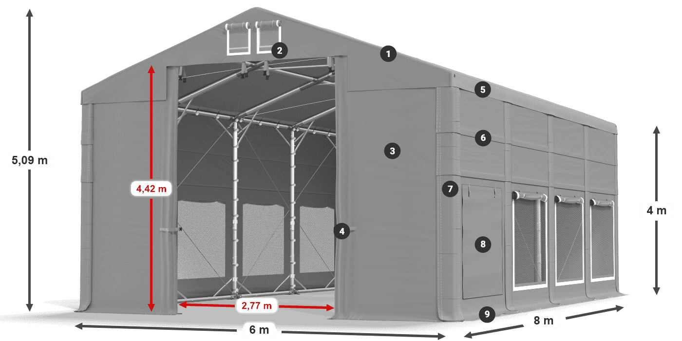 Dach: MS 580 PVC Wände: SD M 500 PVC 4m Legende