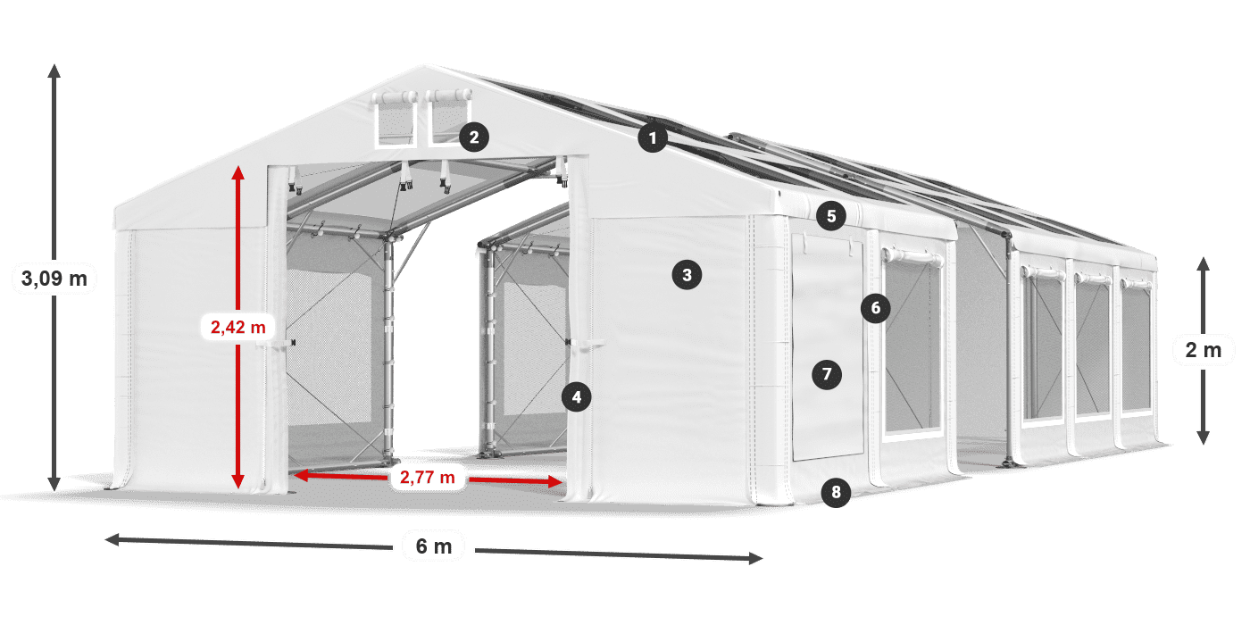 Dach: MS T 580 PVC Wände: SDM 500 PVC 2m Legende