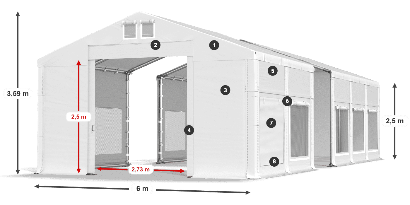 Dach: MS 580 PVC Wände: SD M 500 PVC 2,5 m Legende