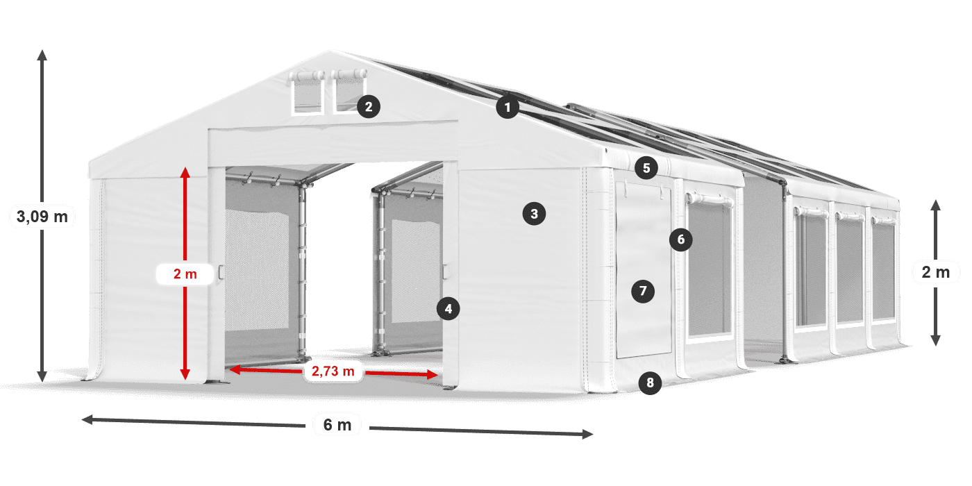 Dach: MS T 580 PVC Wände: SDM 500 PVC 2m Legende