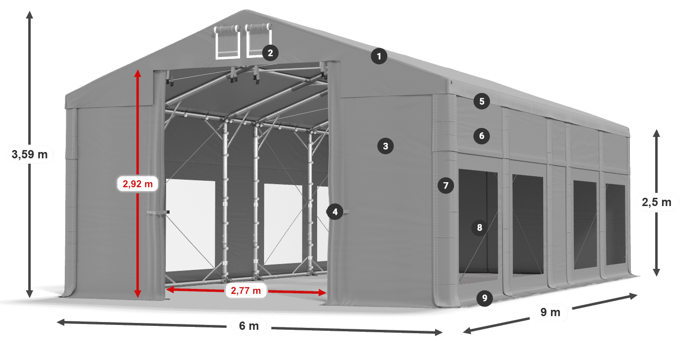 Dach: FR 620 PVC Wände: MS 580 PVC 2,5 m Legende