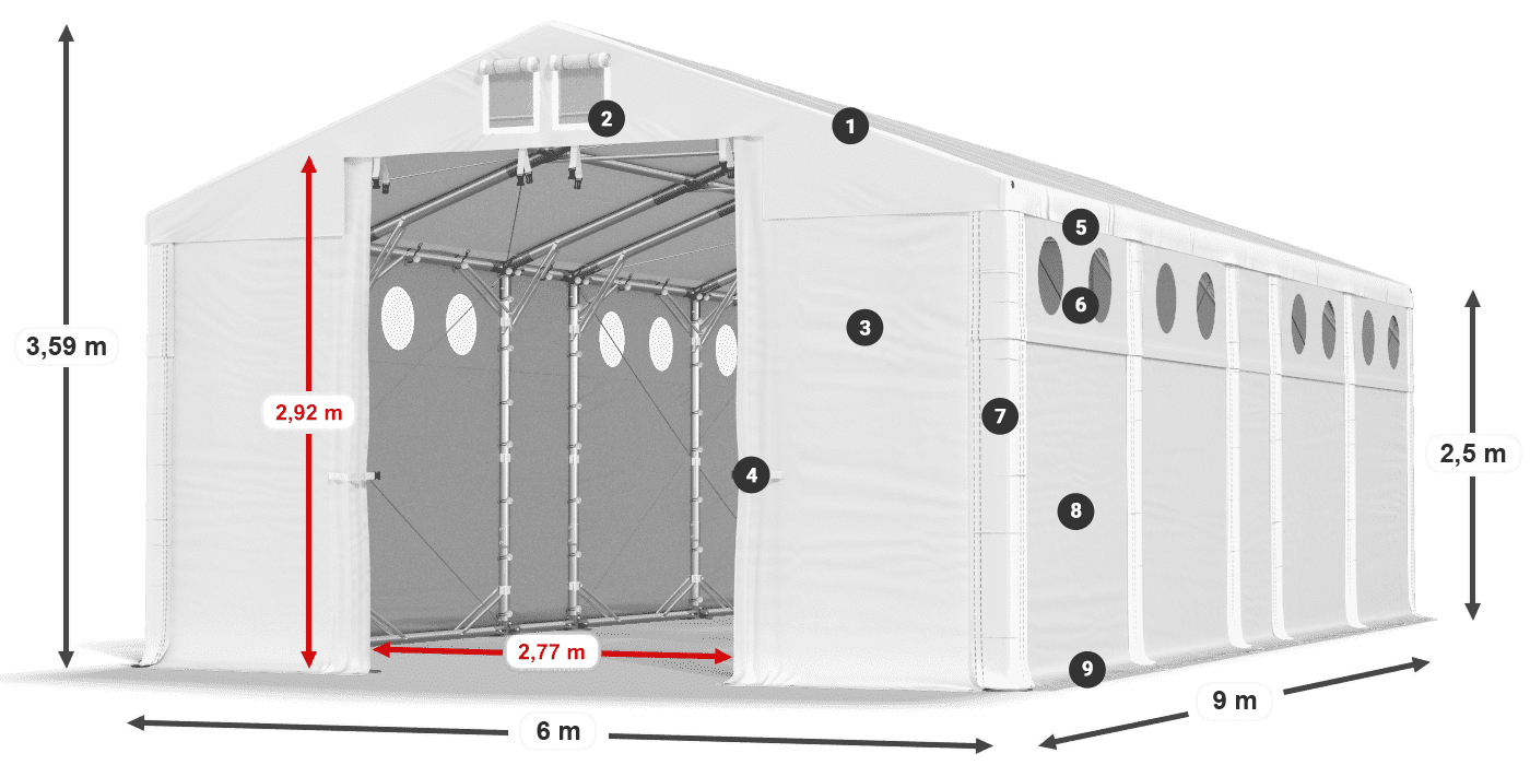 Dach: FR 620 PVC Wände: MS O 580 PVC 2,5 m Legende