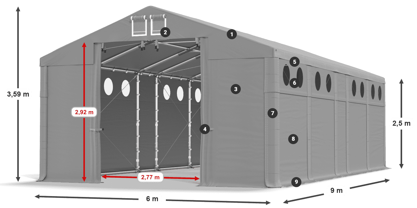 Dach: FR 620 PVC Wände: MS O 580 PVC 2,5 m Legende