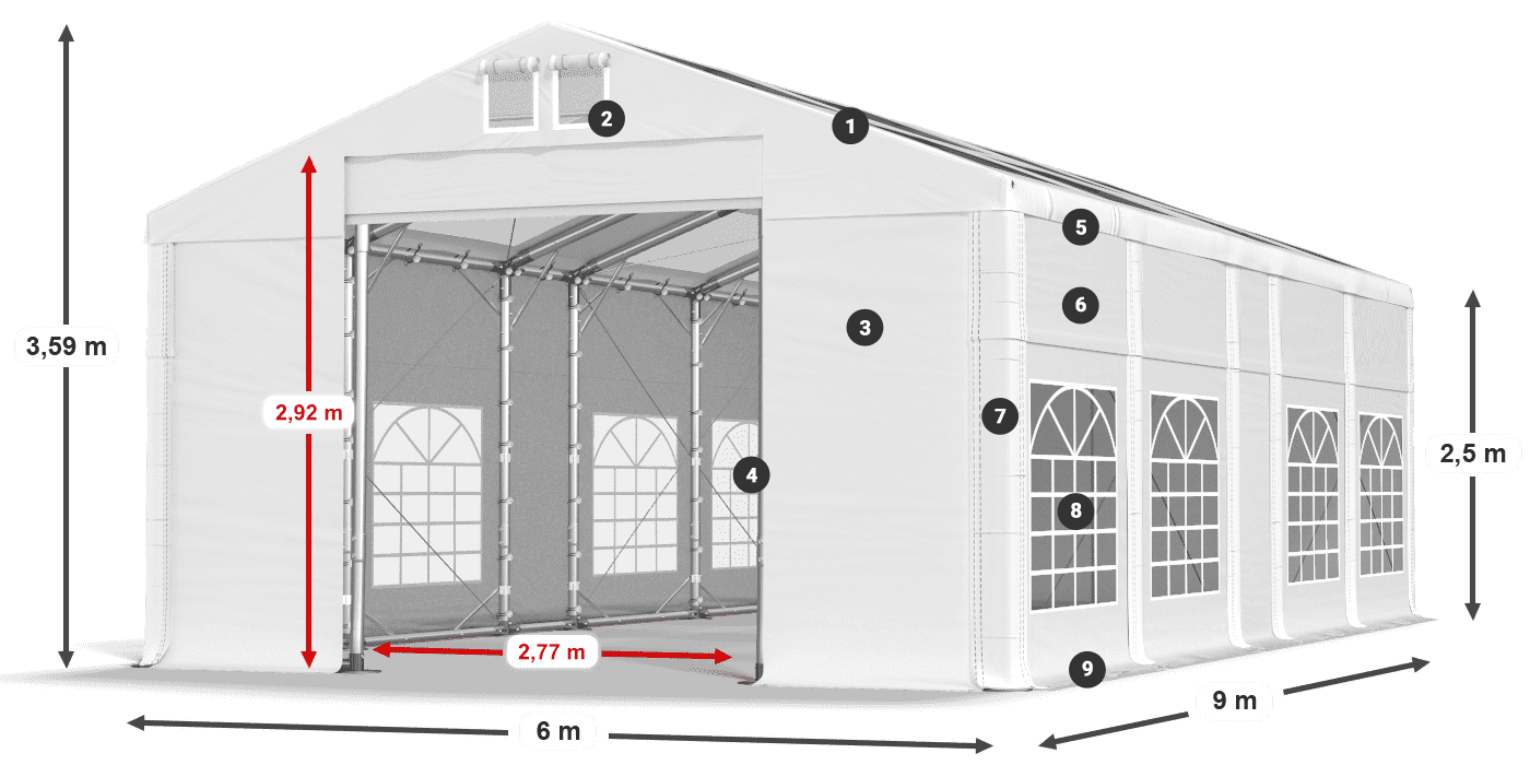 Dach: MS T 580 PVC Wände: FR 620 PVC 2,5 m Legende