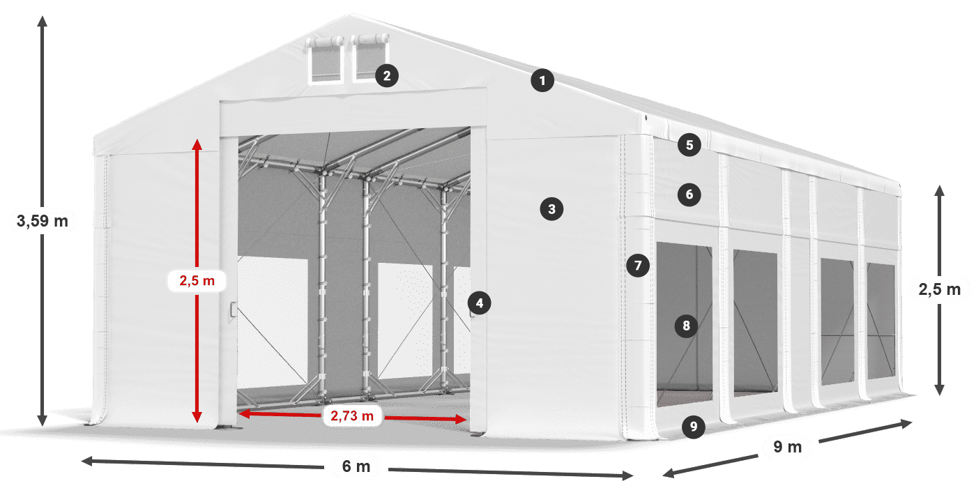 Dach: MS 580 PVC Wände: MS 580 PVC 2,5 m Legende