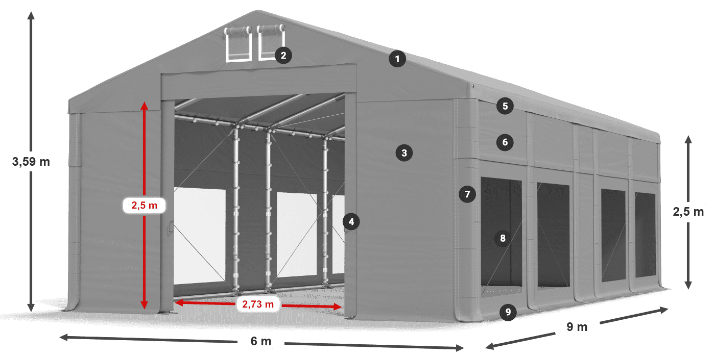 Dach: MS 580 PVC Wände: MS 580 PVC 2,5 m Legende