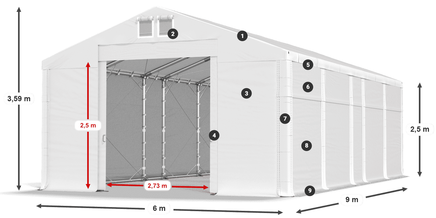 Dach: MS 580 PVC Wände: SD 500 PVC 2,5 m Legende