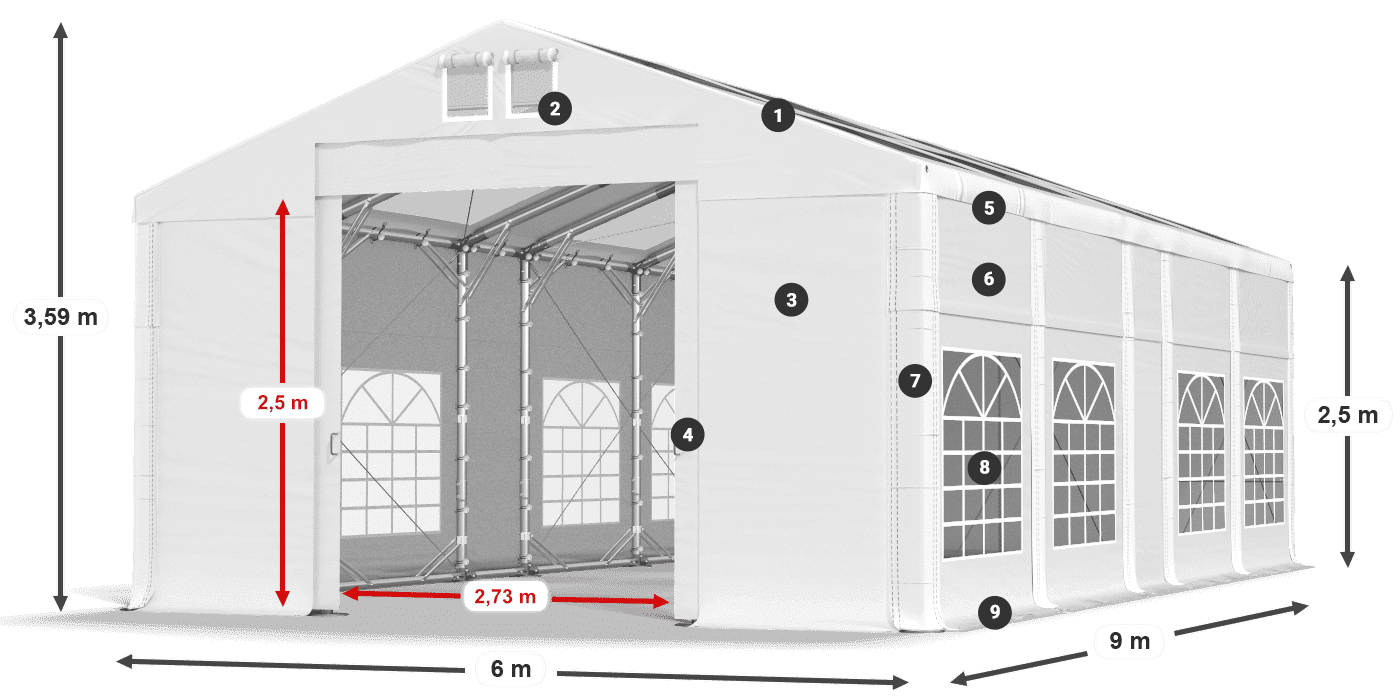 Dach: MS 580 PVC Wände: SD 500 PVC 2,5 m Legende