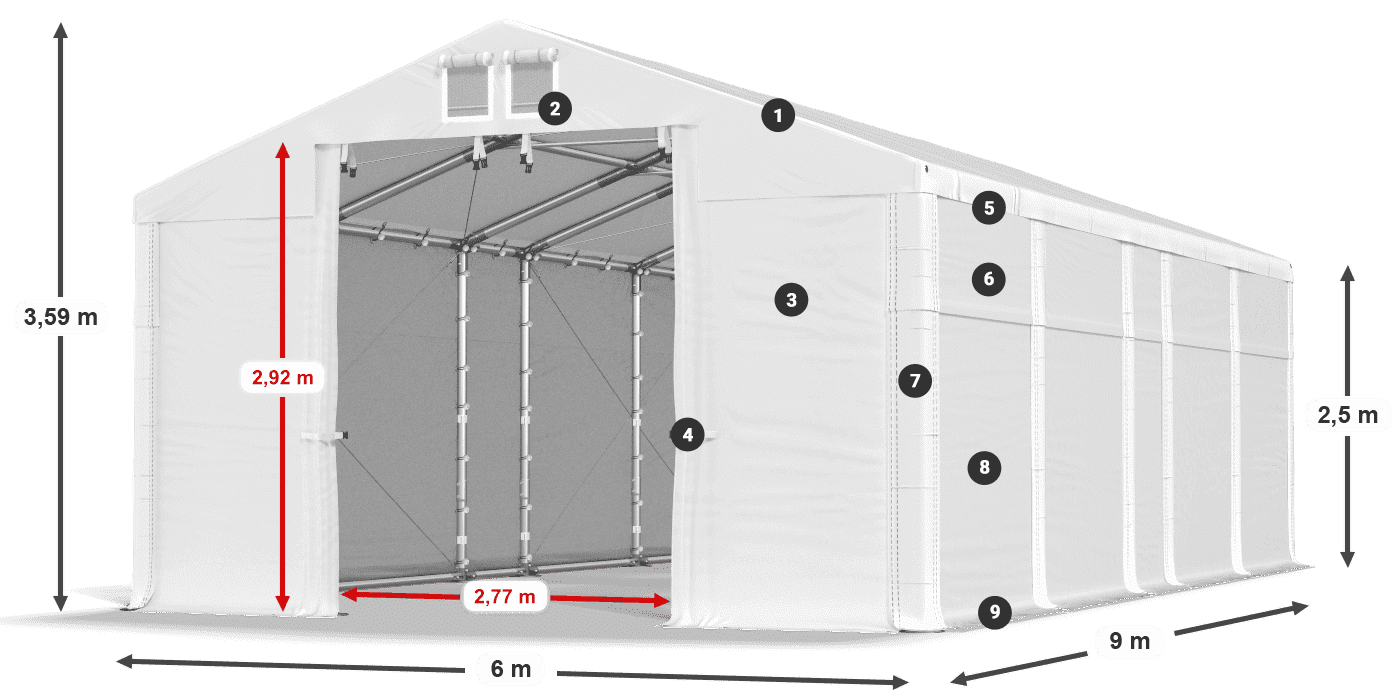 Dach: MS 580 PVC Wände: SD 500 PVC 2,5 m Legende