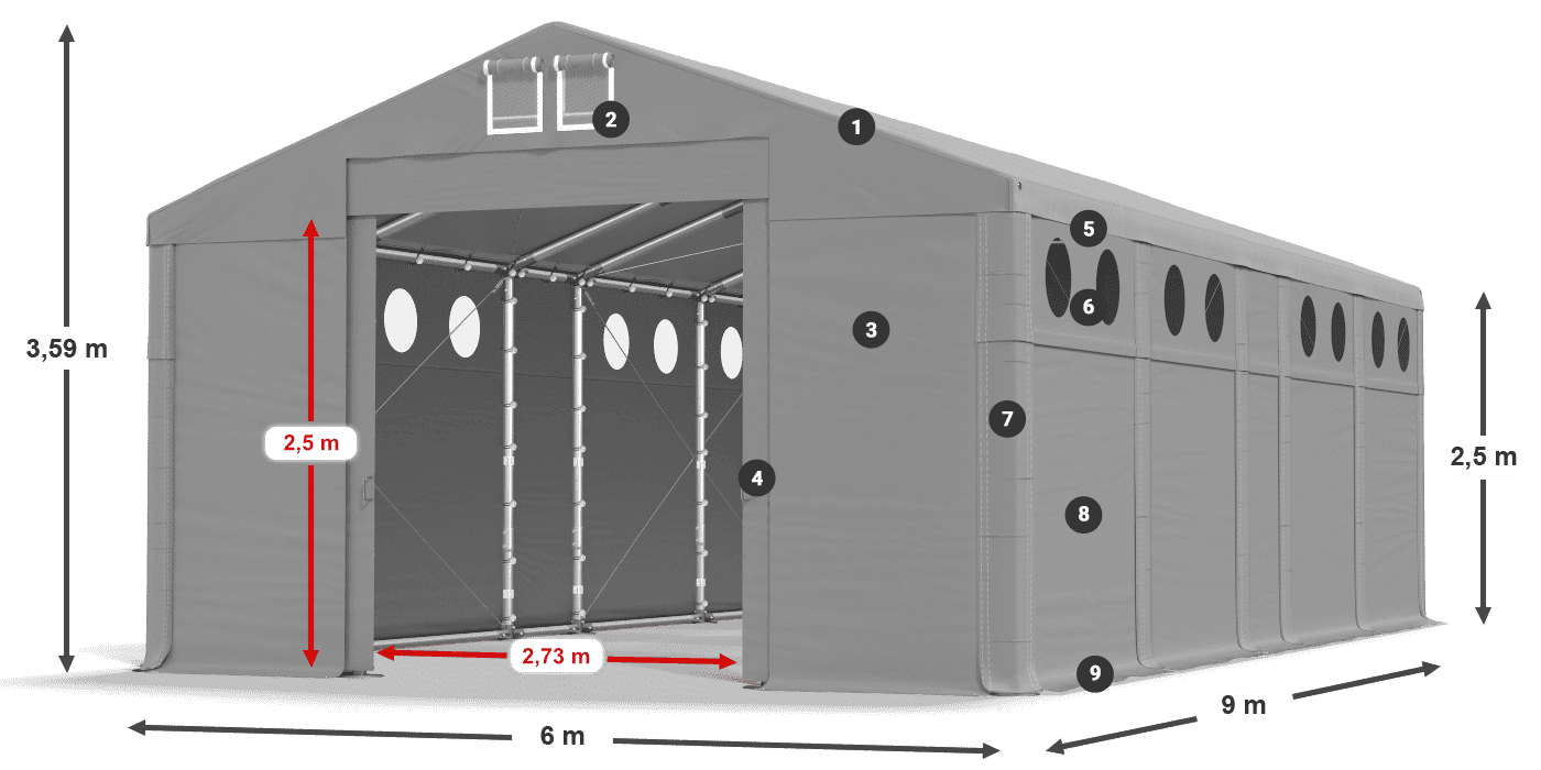 Dach: MS 580 PVC Wände: SD O 500 PVC 2,5 m Legende