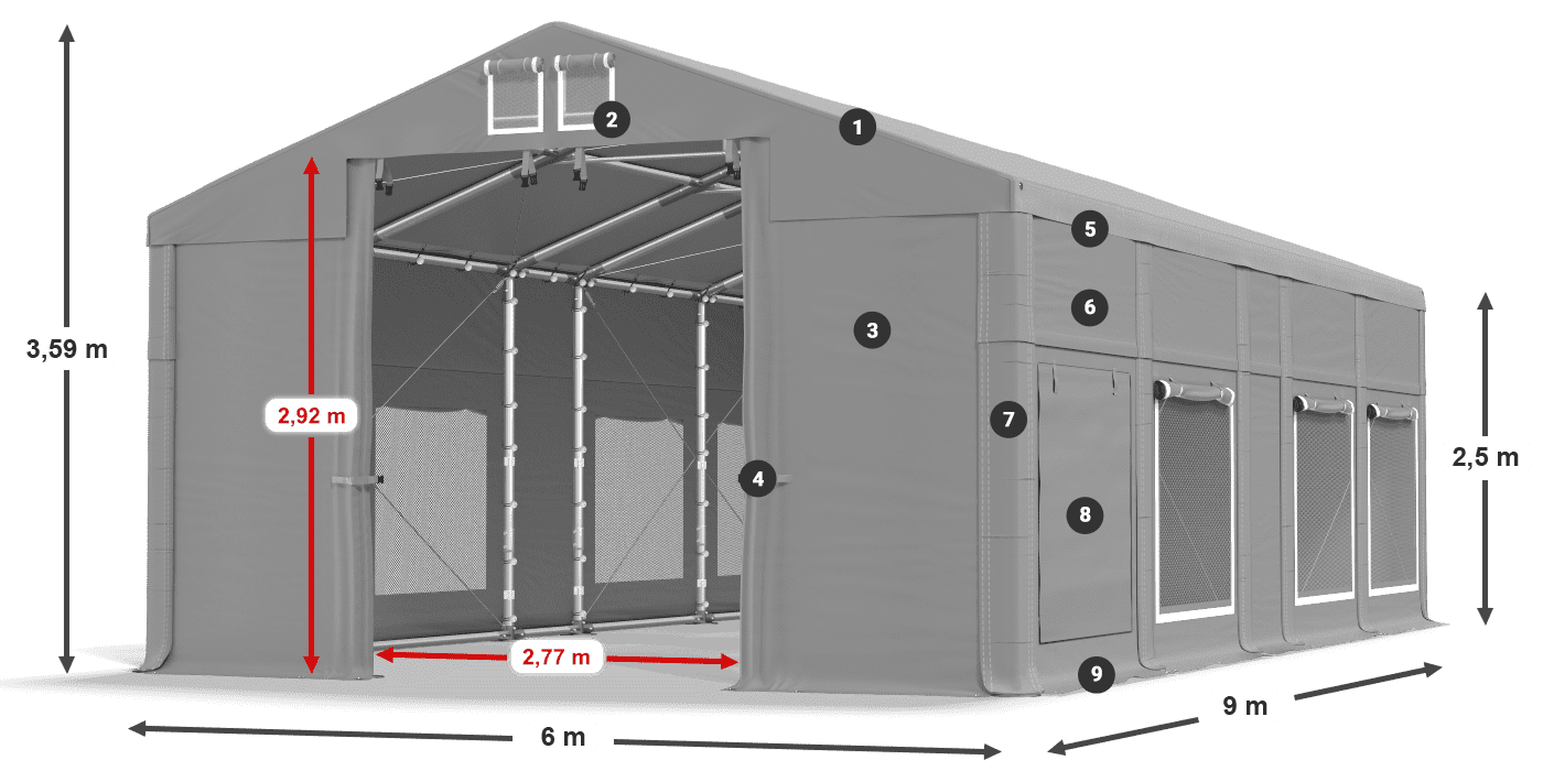 Dach: MS 580 PVC Wände: SD M 500 PVC 2,5 m Legende