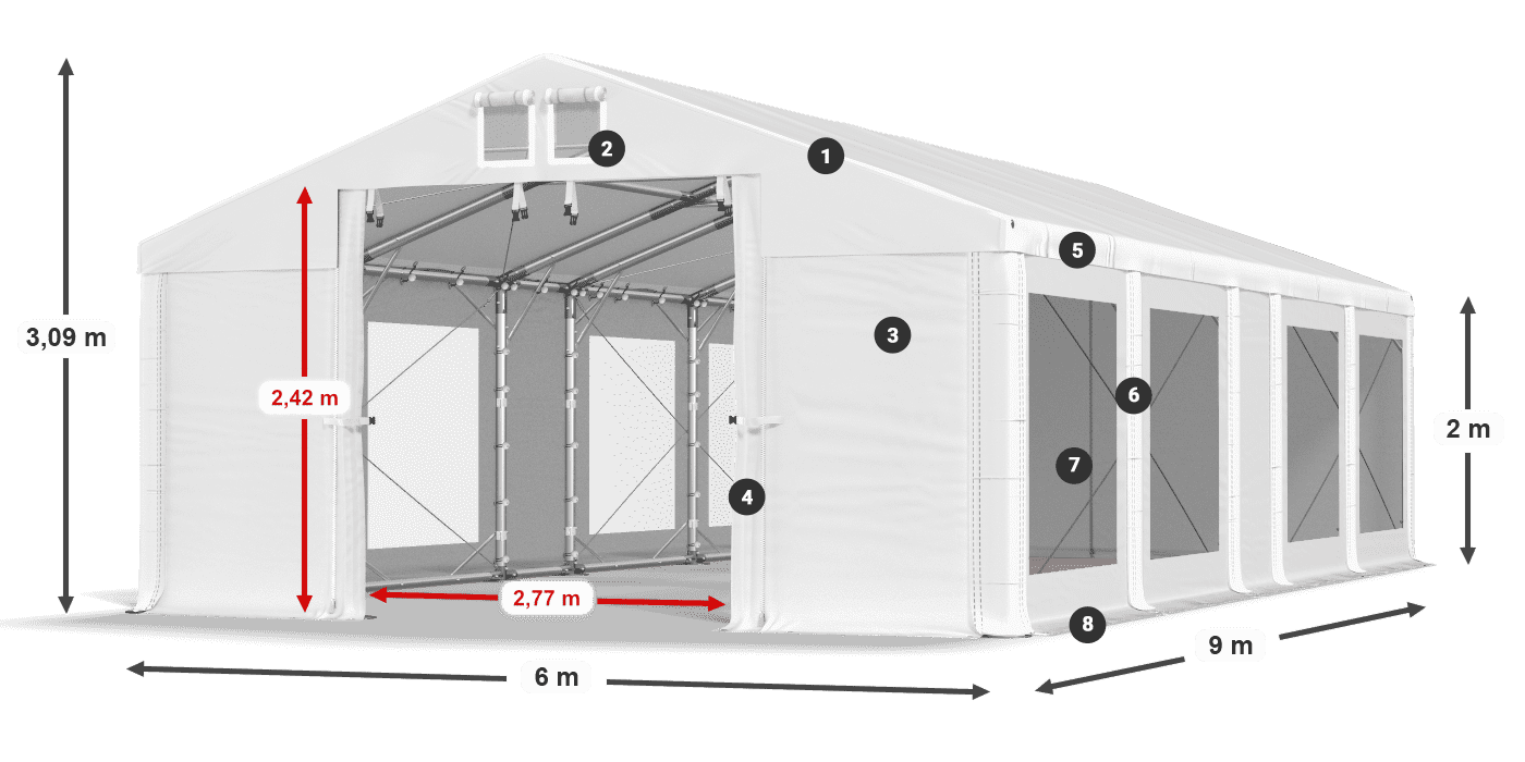 Dach: FR 620 PVC Wände: MS 580 PVC 2m Legende