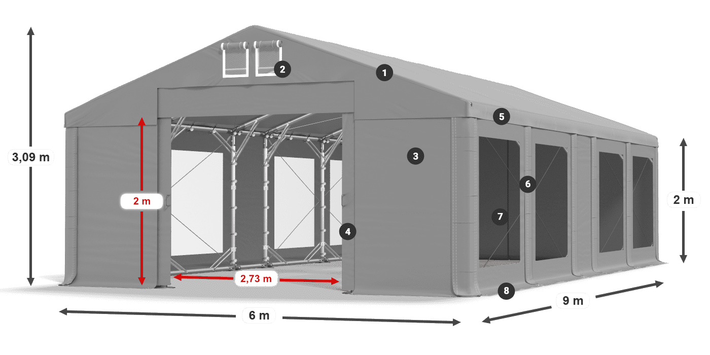 Dach: FR 620 PVC Wände: MS 580 PVC 2m Legende