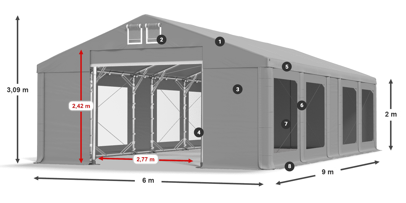 Dach: FR 620 PVC Wände: MS 580 PVC 2m Legende