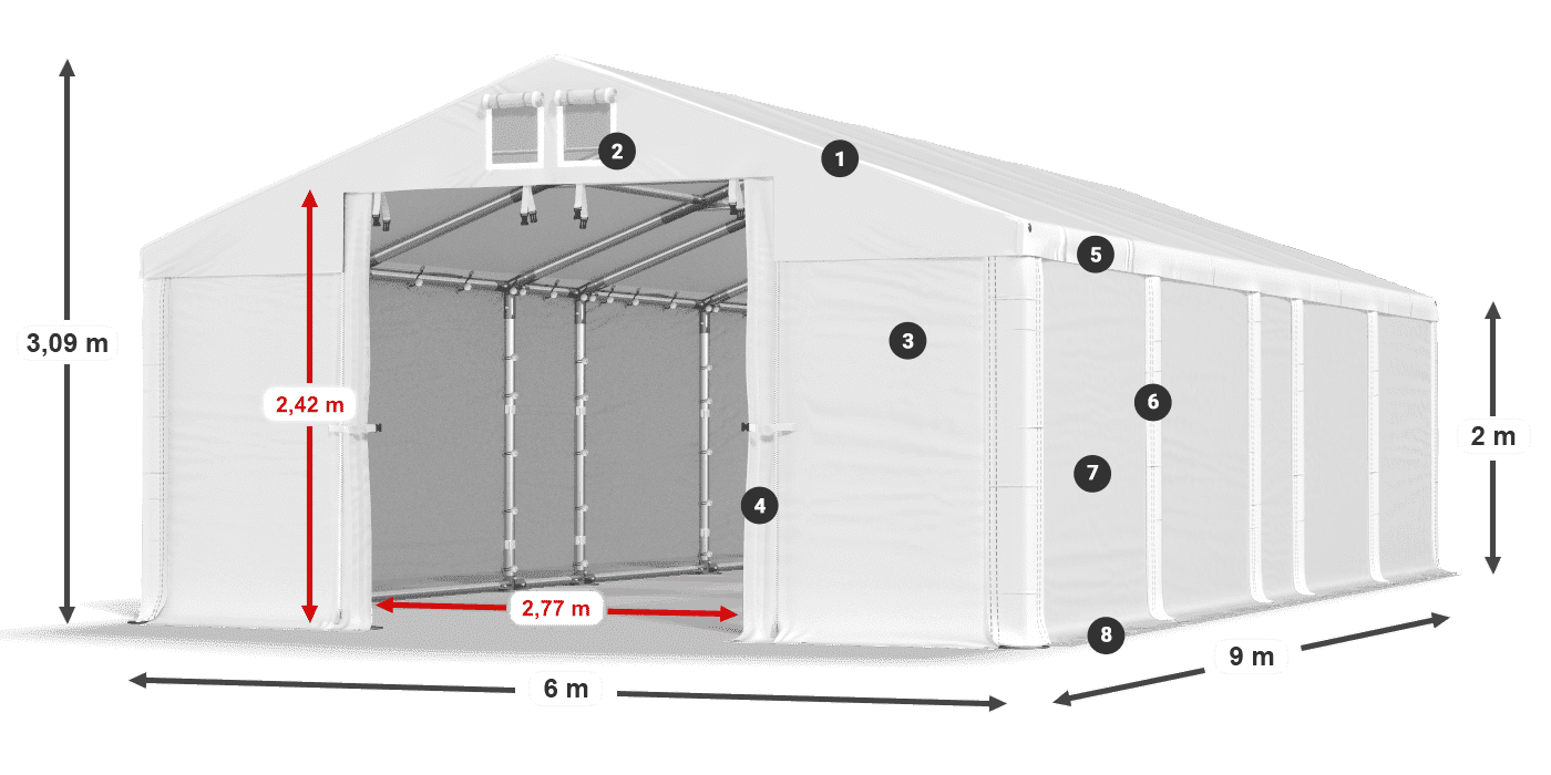 Dach: FR 620 PVC Wände: SD 580 PVC 2m Legende