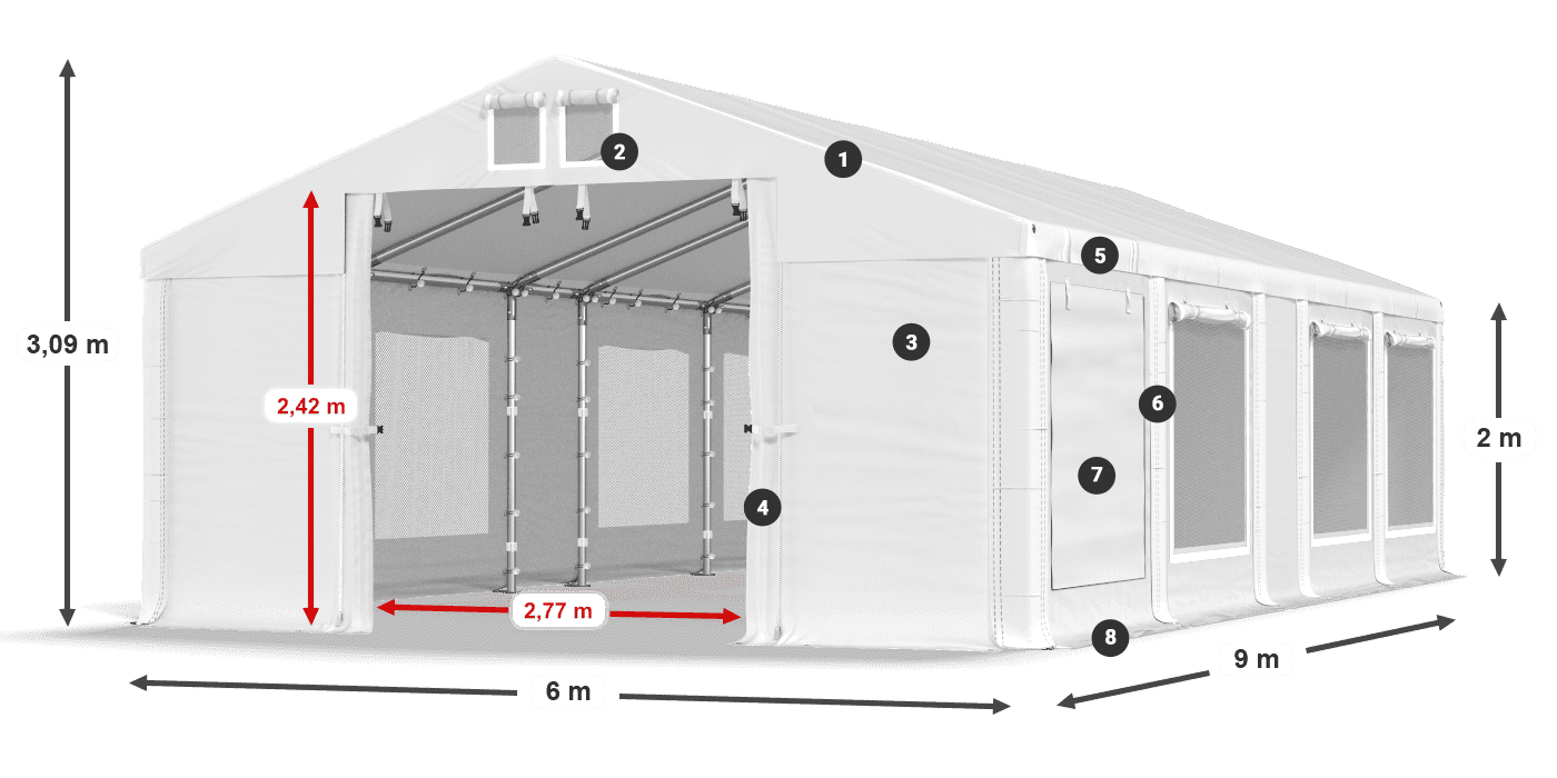 Dach: FR 620 PVC Wände: SD 500 PVC 2m Legende