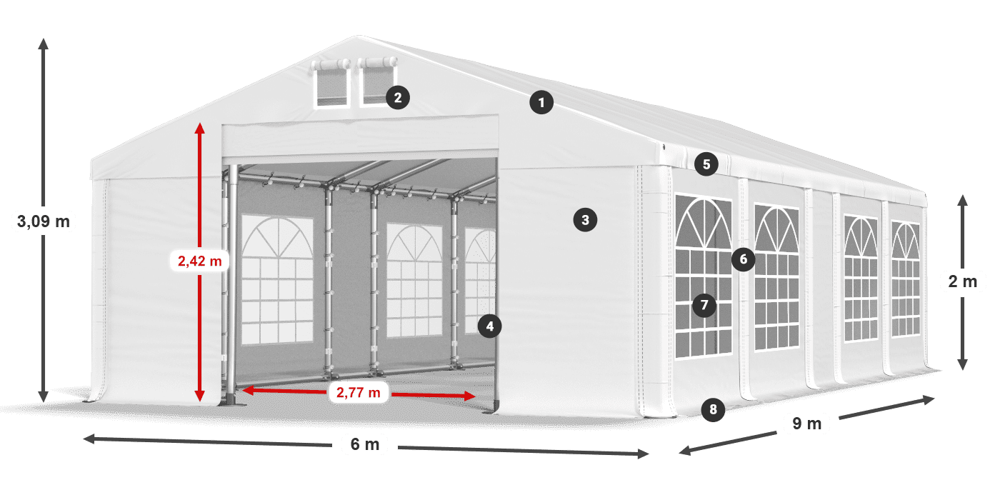 Dach: FR 620 PVC Wände: SD 500 PVC 2m Legende