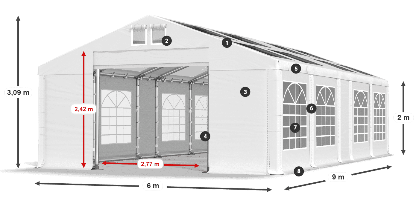 Dach: MS T 580 PVC Wände: FR 620 PVC 2m Legende