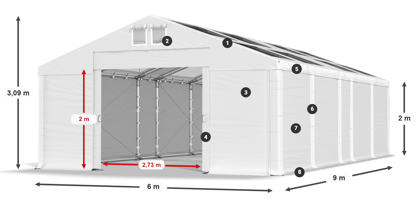 Dach: MS T 580 PVC Wände: FR 620 PVC 2m Legende