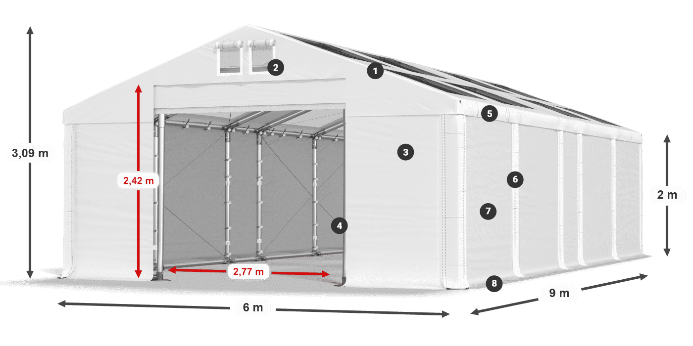 Dach: MS T 580 PVC Wände: FR 620 PVC 2m Legende