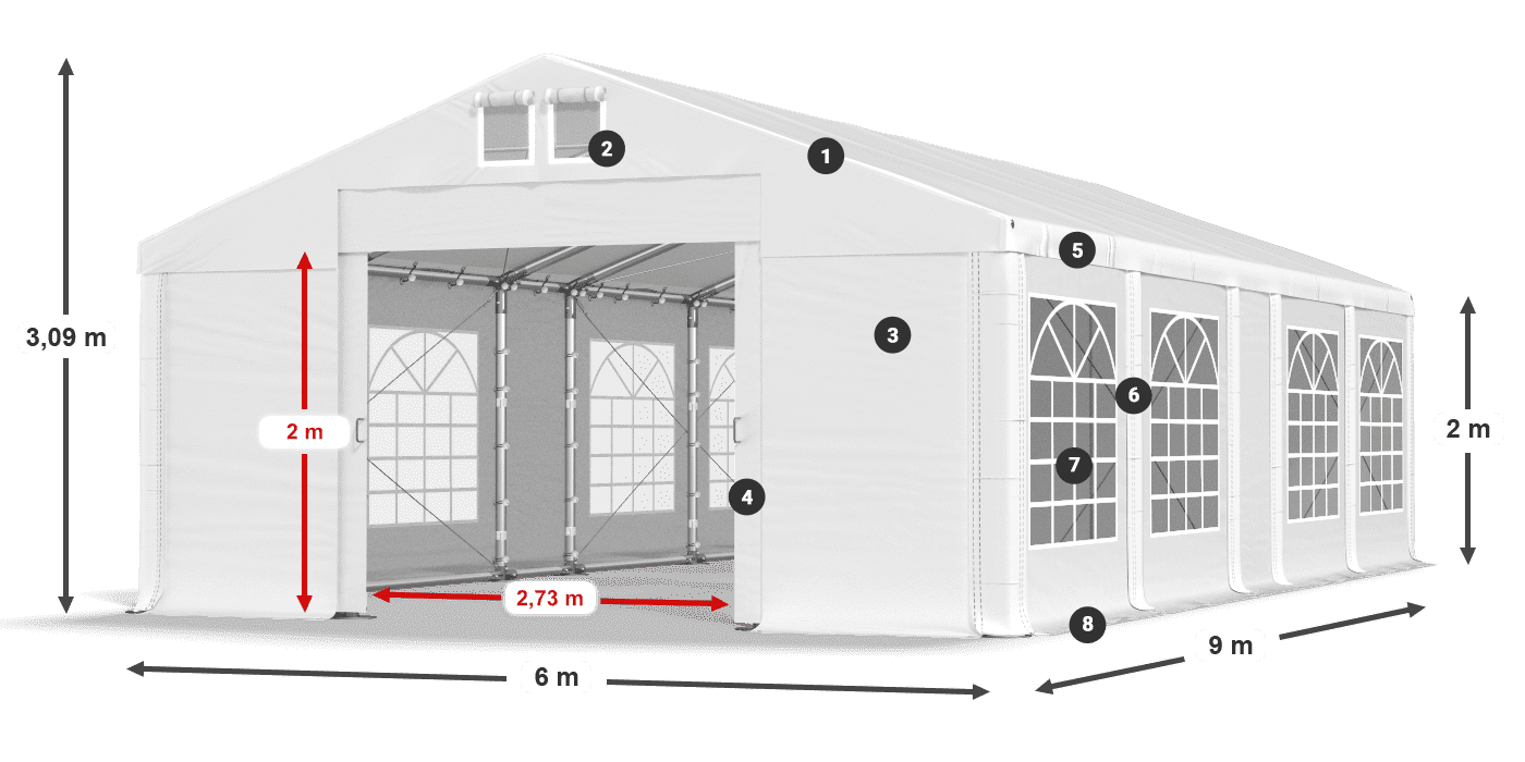 Dach: MS 580 PVC Wände: FR 620 PVC 2m Legende