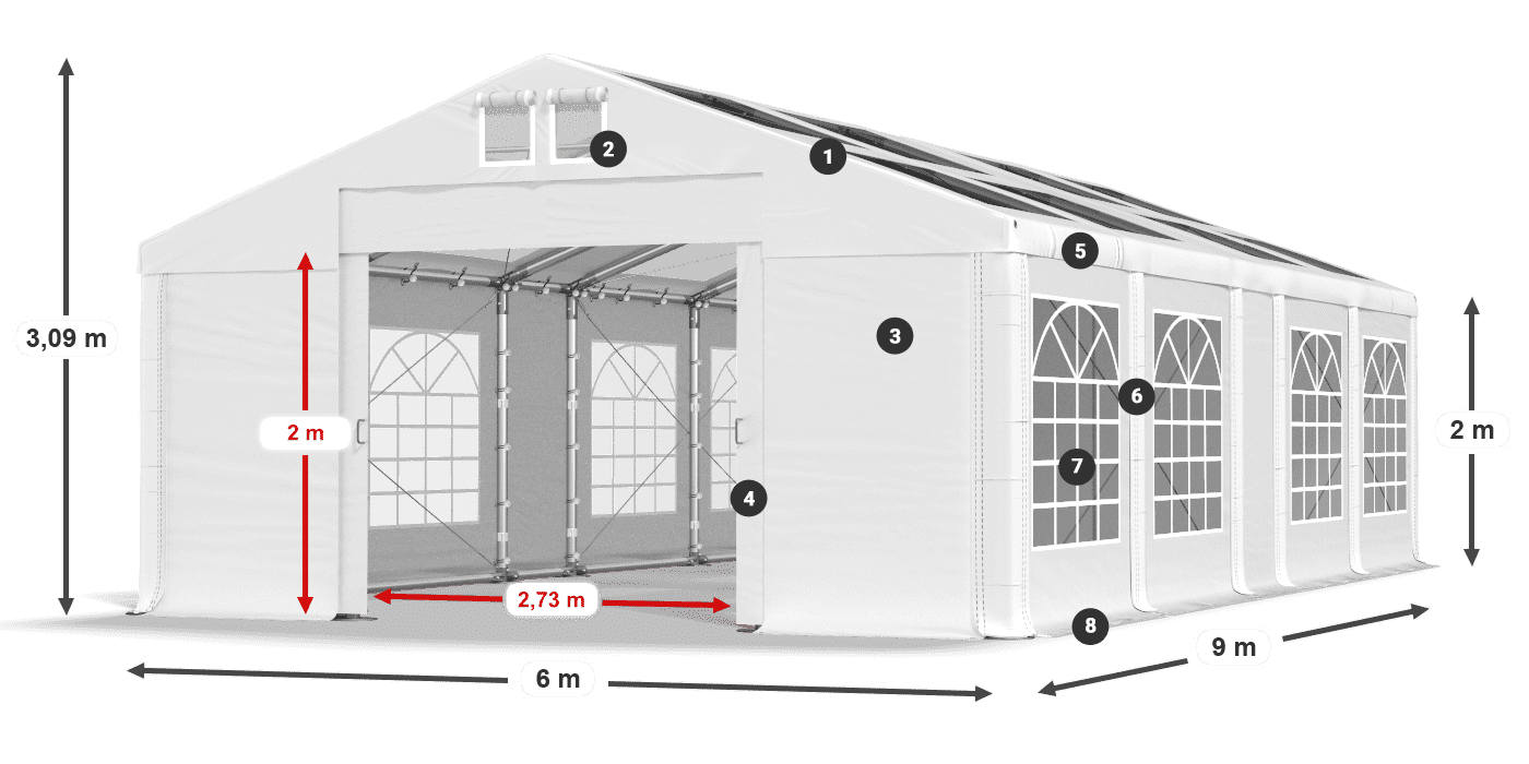 Dach: MS T 580 PVC Wände: FR 620 PVC 2m Legende