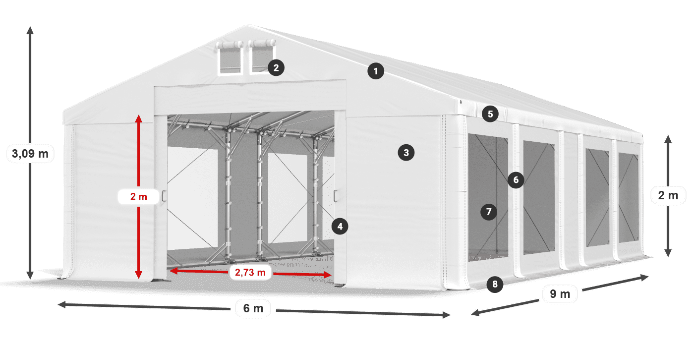 Dach: MS 580 PVC Wände: MS 580 PVC 2m Legende