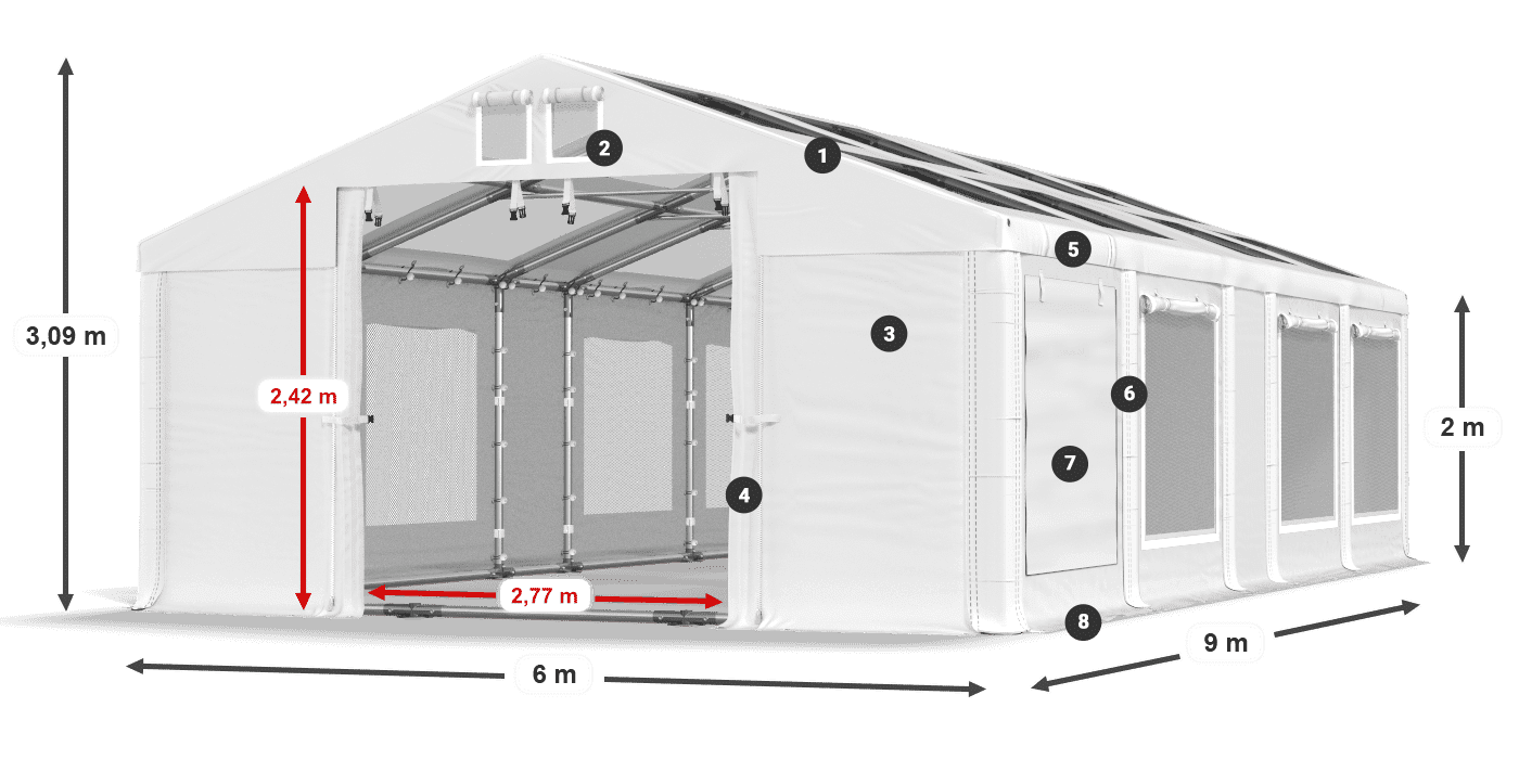 Dach: MS T 580 PVC Wände: SDM 500 PVC 2m Legende