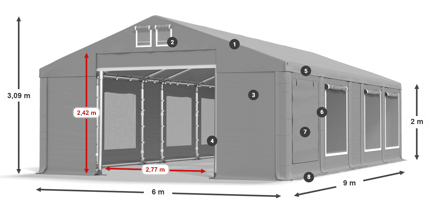 Dach: MS 580 PVC Wände: SD M 500 PVC 2m Legende