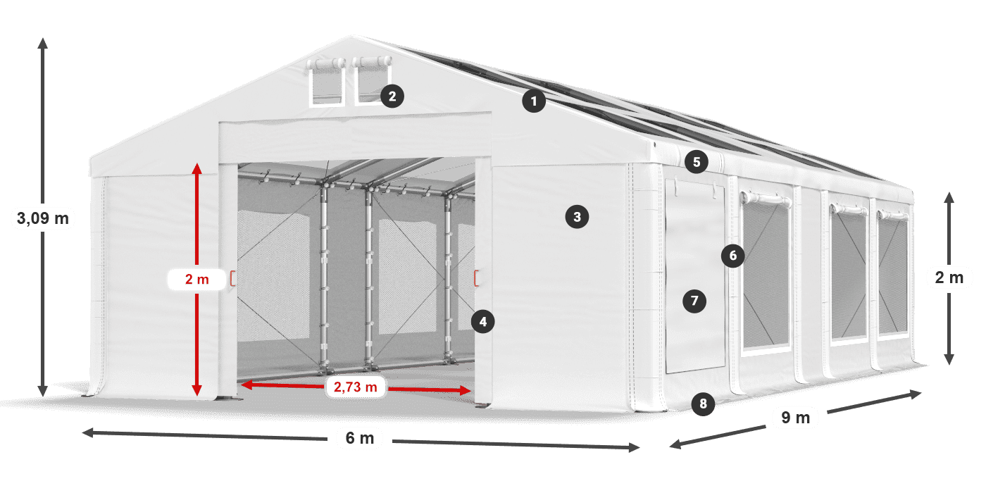 Dach: MS T 580 PVC Wände: SDM 500 PVC 2m Legende