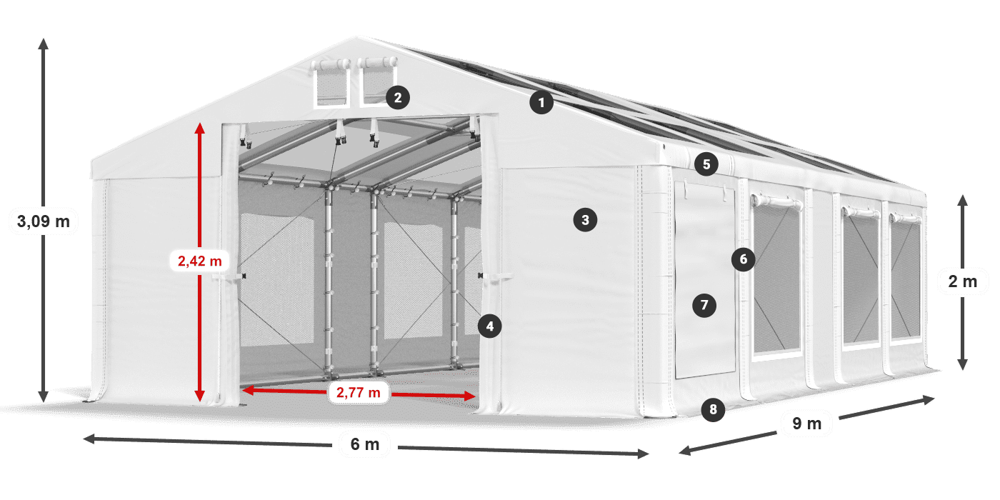 Dach: MS T 580 PVC Wände: SDM 500 PVC 2m Legende