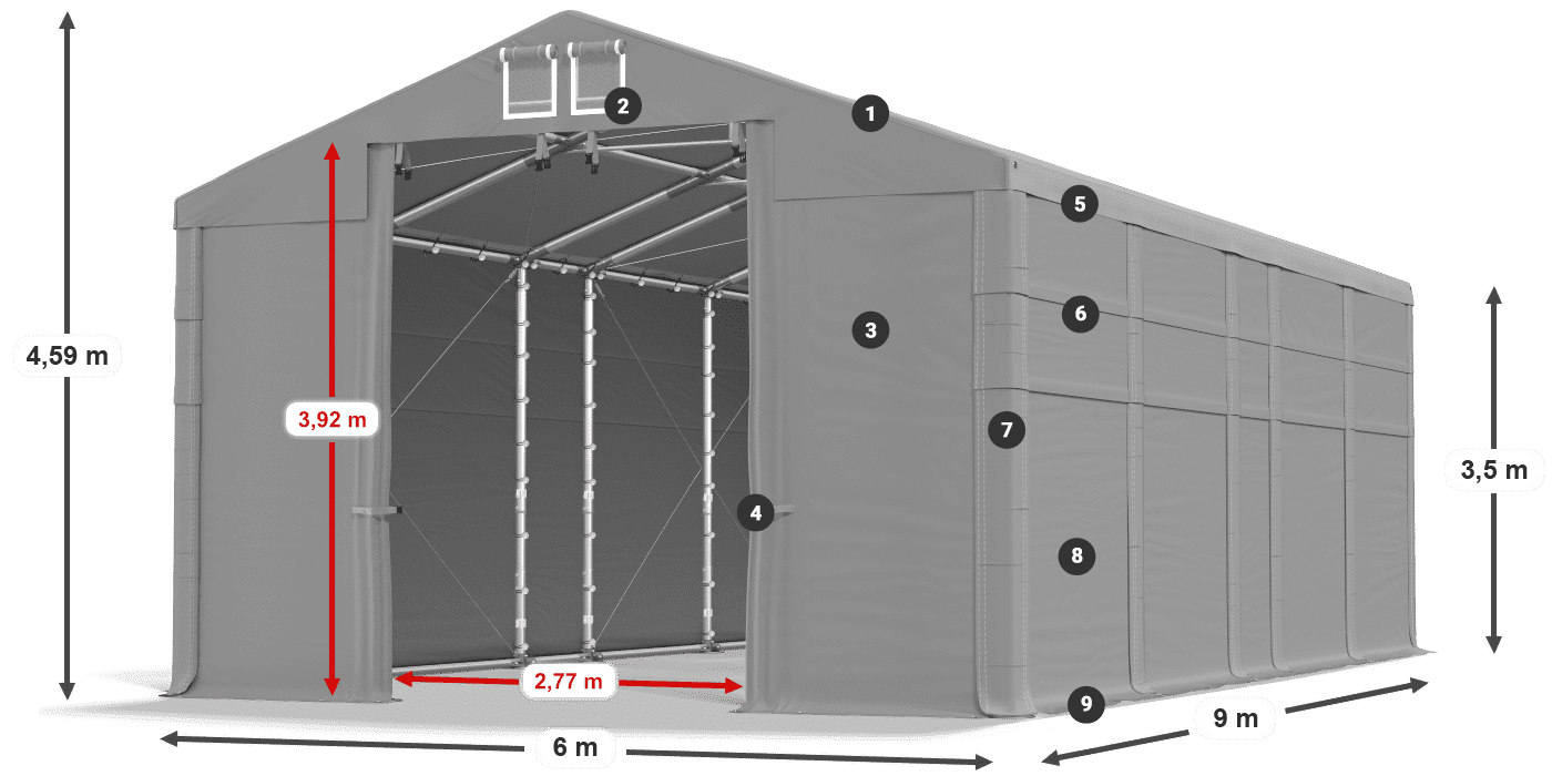 Dach: FR 620 PVC Wände: MS 580 PVC 3,5 m Legende
