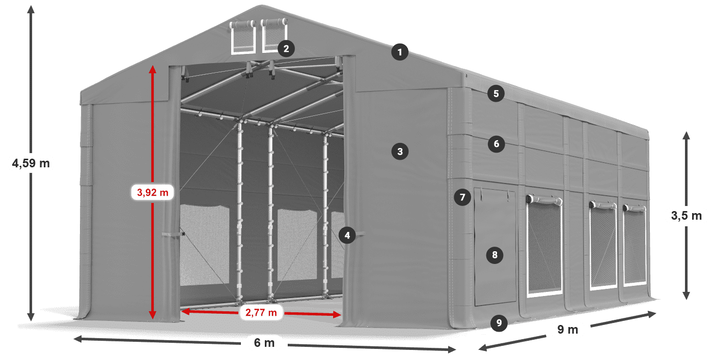 Dach: FR 620 PVC Wände: SD 500 PVC 3,5 m Legende