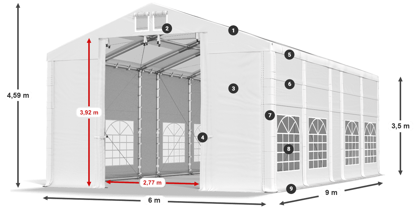 Dach: MS T 580 PVC Wände: FR 620 PVC 2,5 m Legende