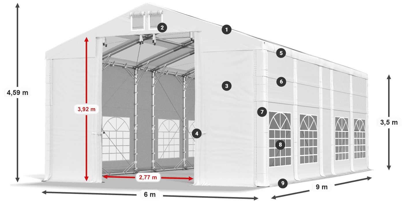 Dach: MS T 580 PVC Wände: SD 500 UND PVC 3,5 m Legende