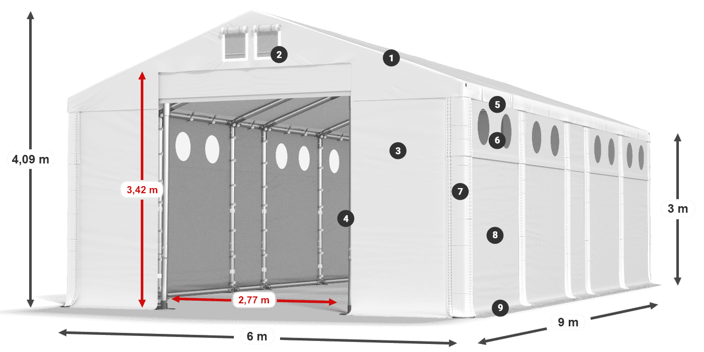 Dach: FR 620 PVC Wände: MS O 580 PVC 3m Legende