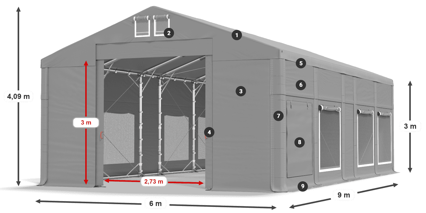 Dach: FR 620 PVC Wände: SD 500 PVC 3m Legende