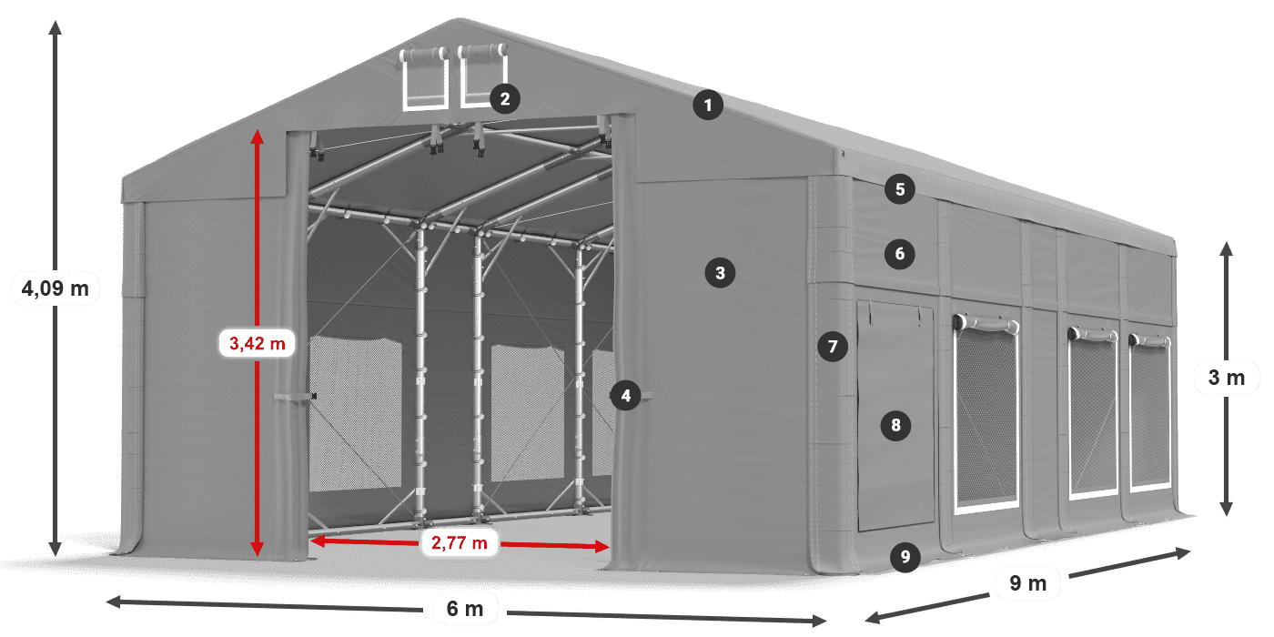 Dach: FR 620 PVC Wände: SD 500 PVC 3m Legende