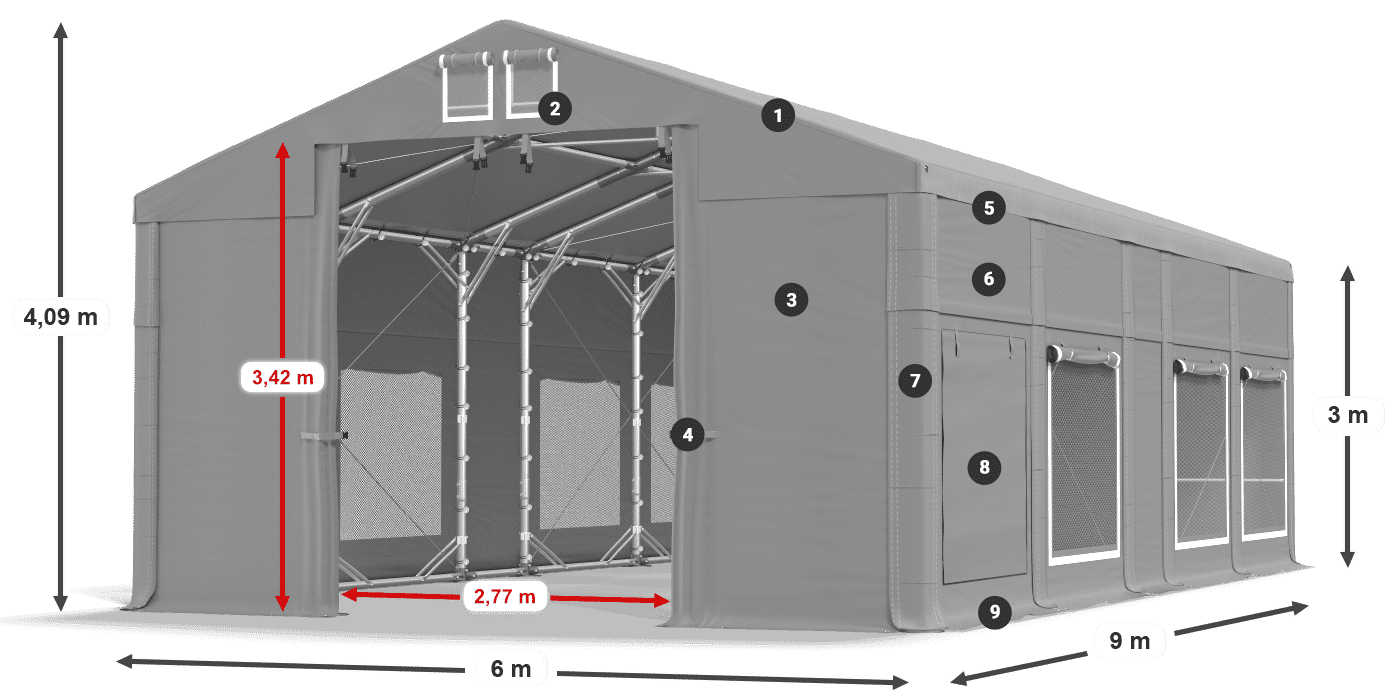 Dach: FR 620 PVC Wände: SD 500 PVC 3m Legende