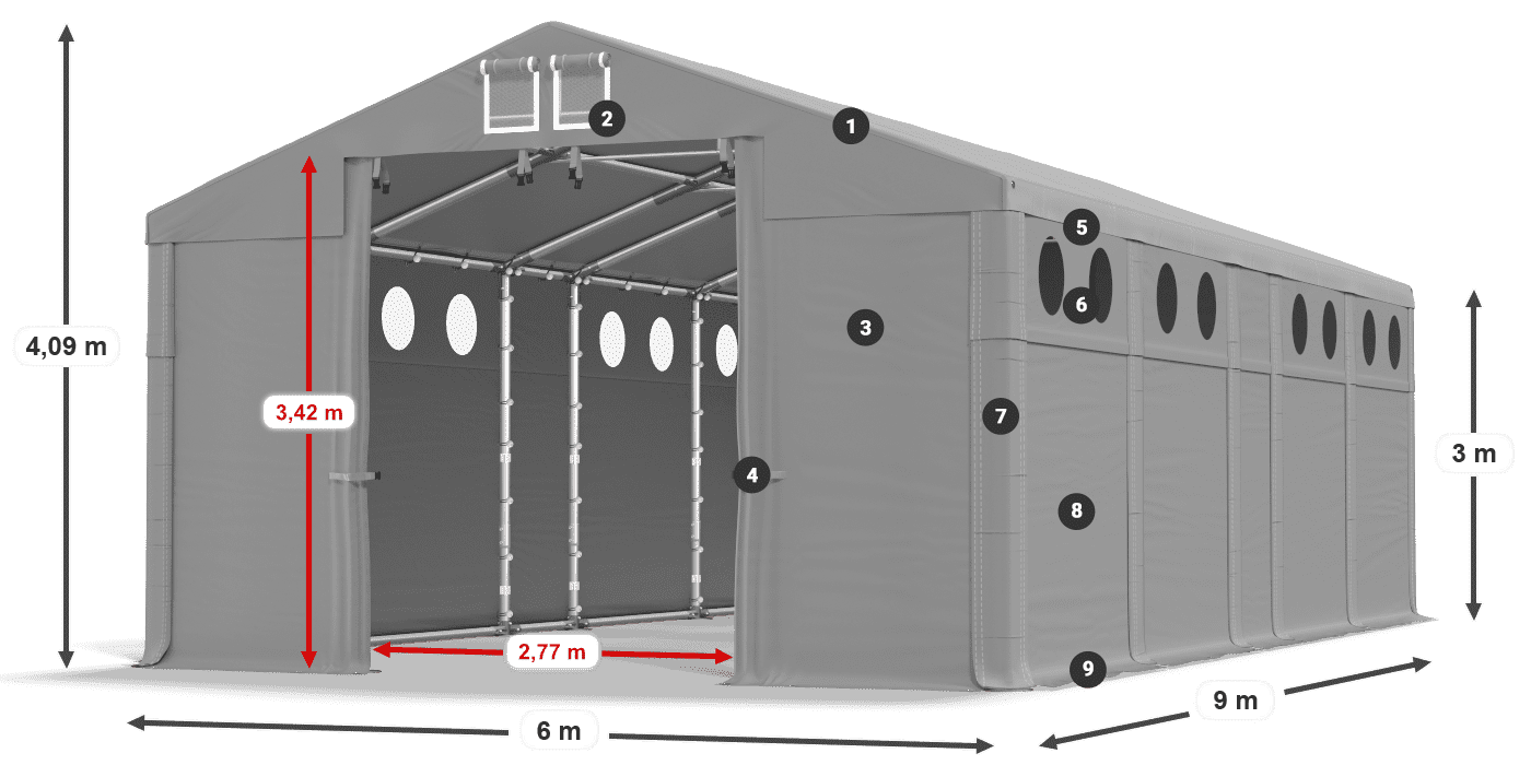 Dach: FR 620 PVC Wände: SD O 500 PVC 3m Legende