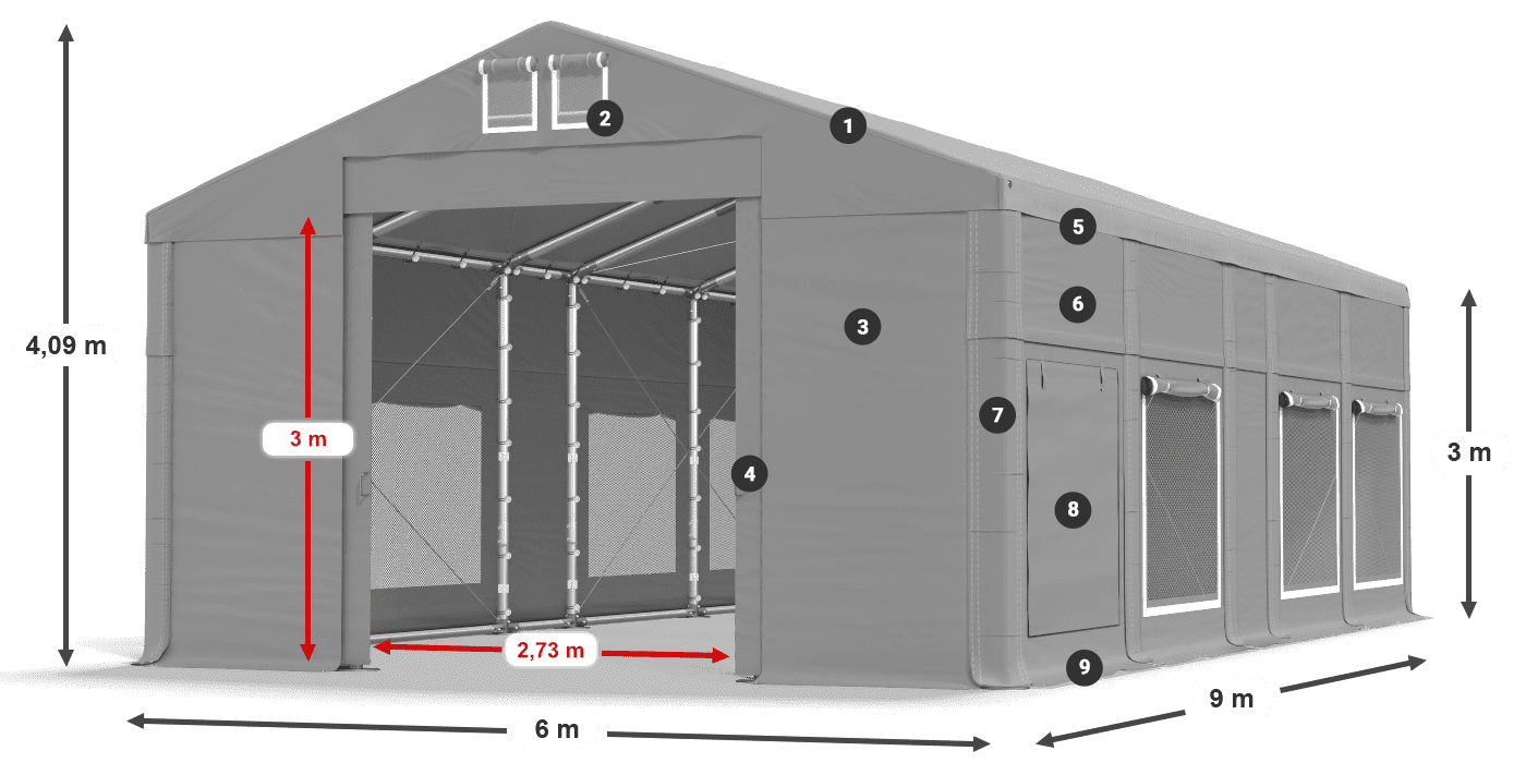 Dach: FR 620 PVC Wände: SD 500 PVC 3m Legende