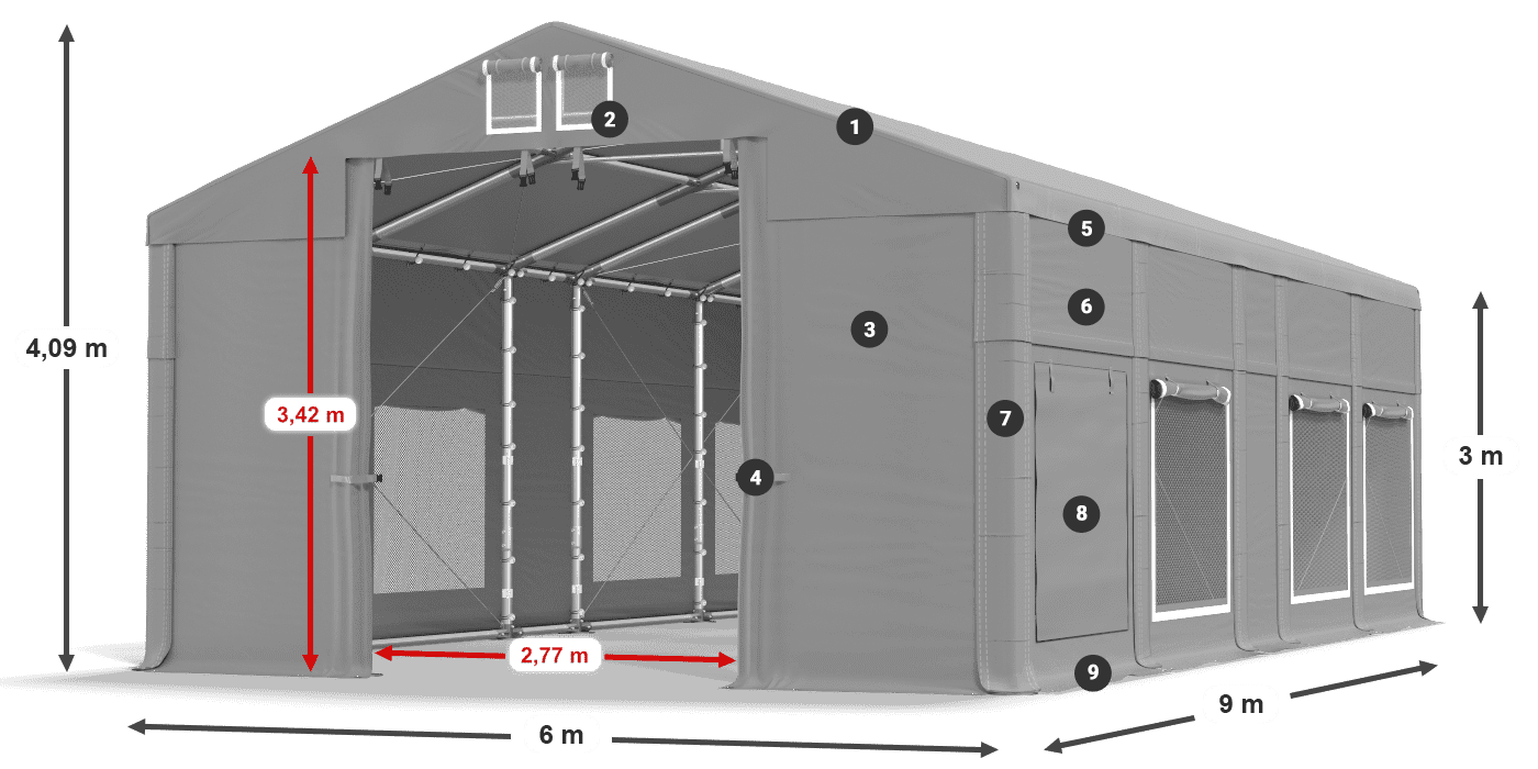 Dach: FR 620 PVC Wände: SD 500 PVC 3m Legende