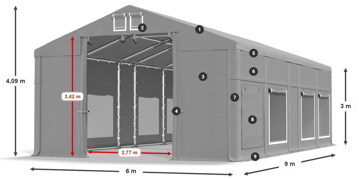 Dach: MS 580 PVC Wände: SD M 500 PVC 3m Legende