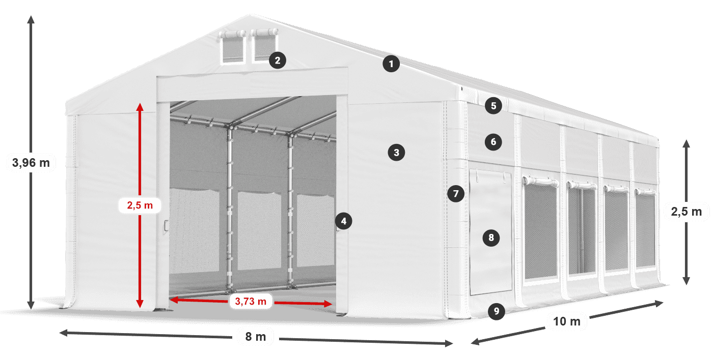 Dach: FR 620 PVC Wände: SD 500 PVC 2,5 m Legende