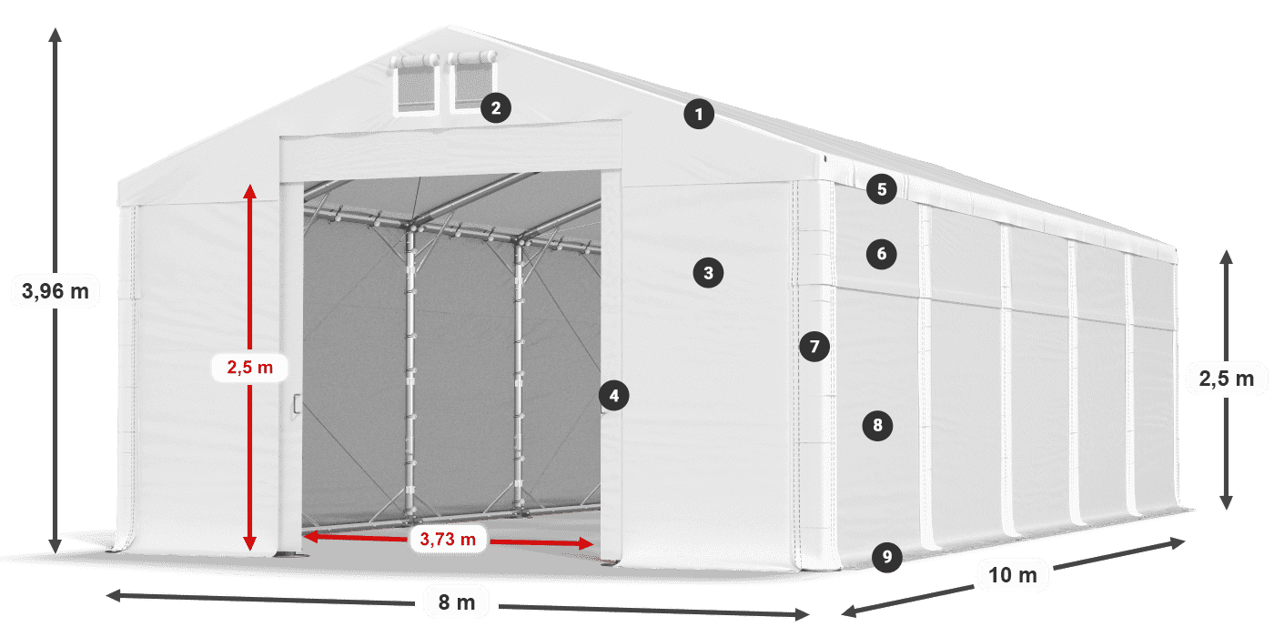 Dach: MS 580 PVC Wände: SD 500 PVC 2,5 m Legende