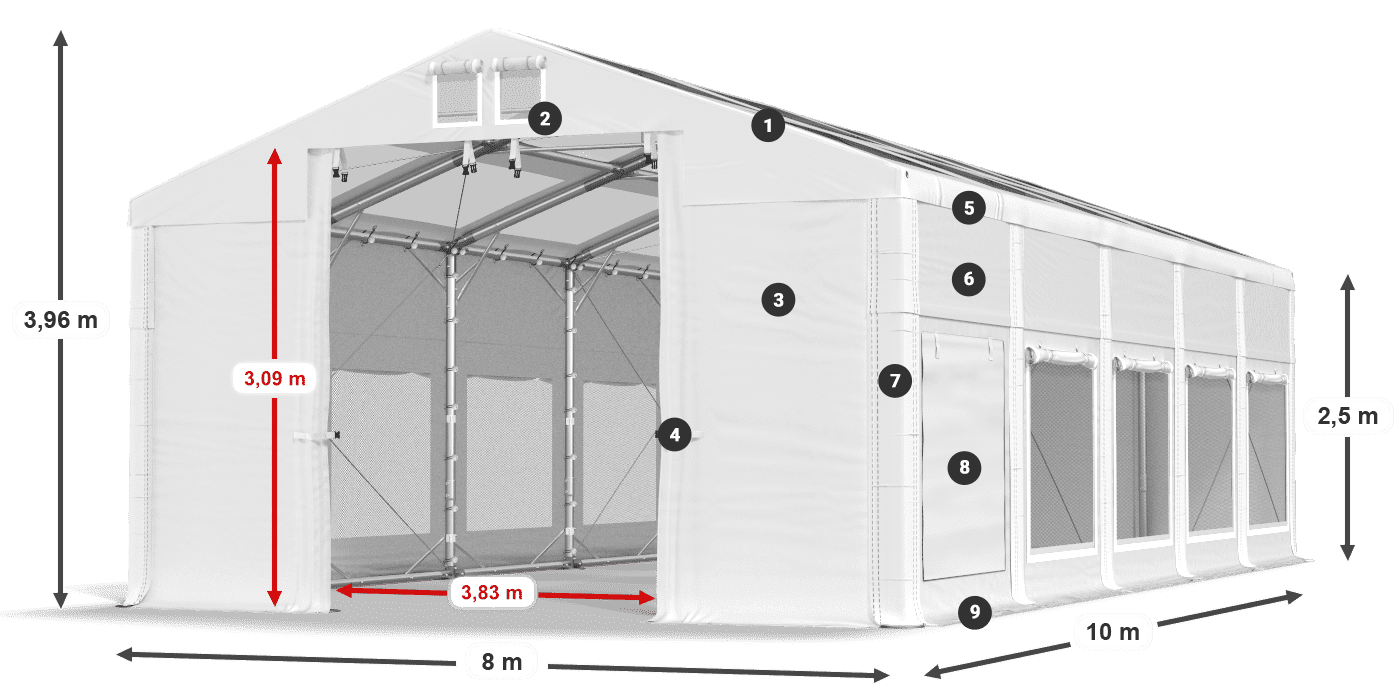 Dach: MS T 580 PVC Wände: SD M 500 PVC 2,5 m Legende